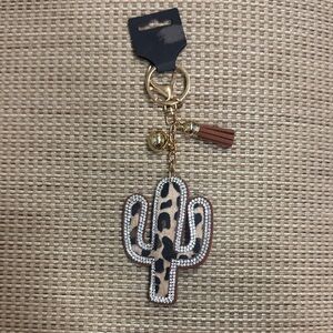 Leopard Print Cactus Keychain with Gold Accents